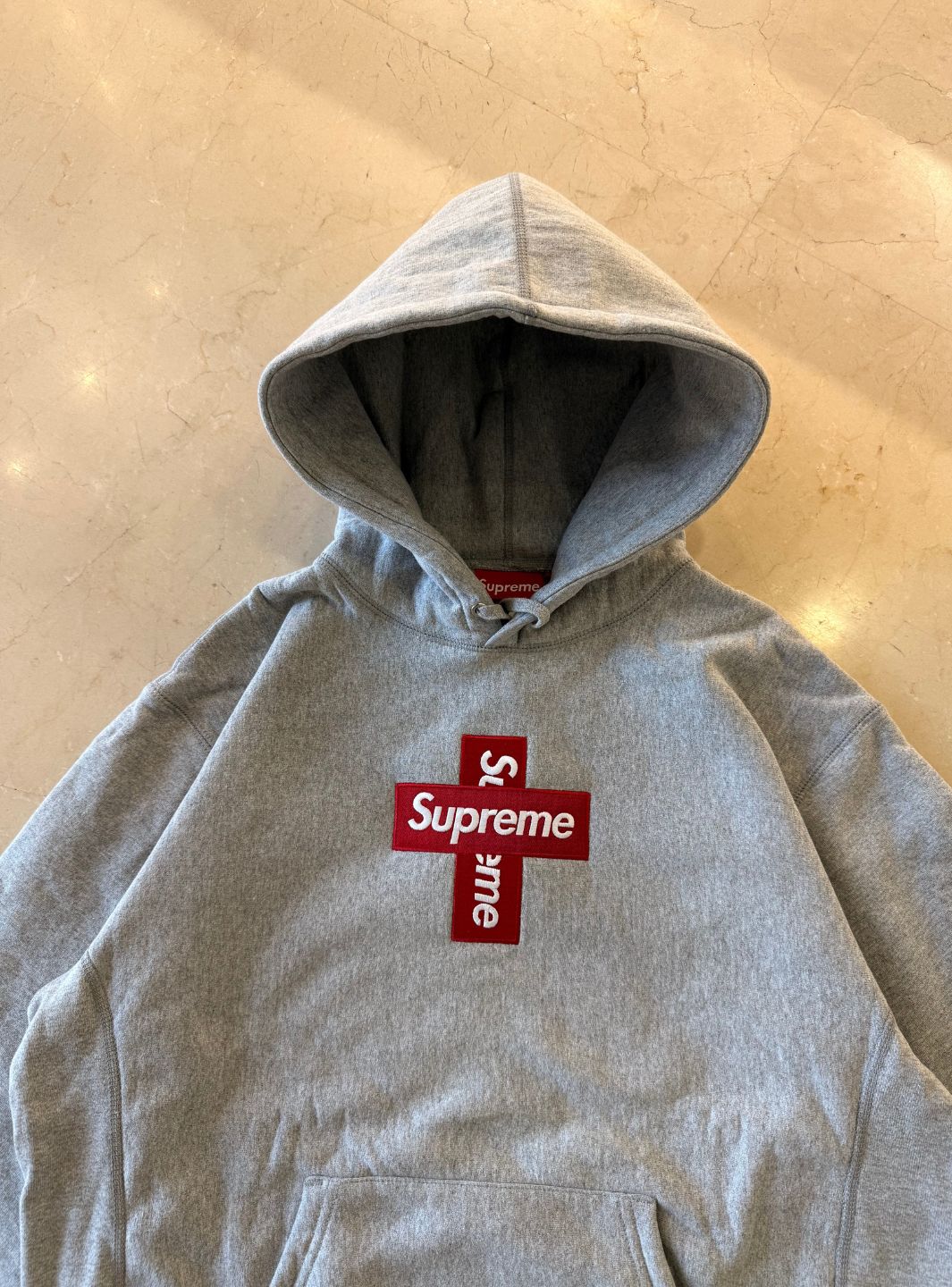 Supreme Cross Box Logo Hooded Sweatshirt Heather Grey | ResellZone