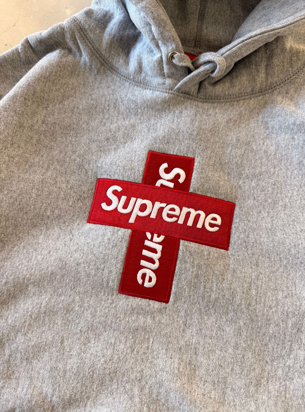 Supreme Cross Box Logo Hooded Sweatshirt Heather Grey | ResellZone