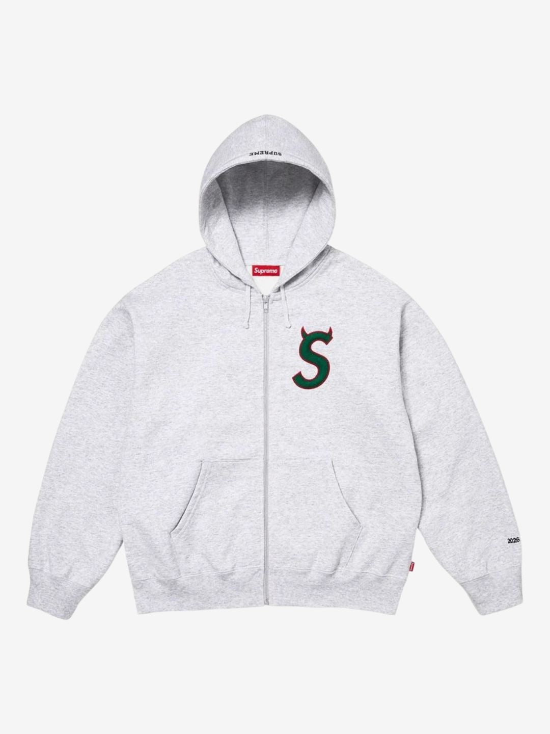 Supreme Devil S Logo Zip Up Hooded Sweatshirt Ash Grey | ResellZone