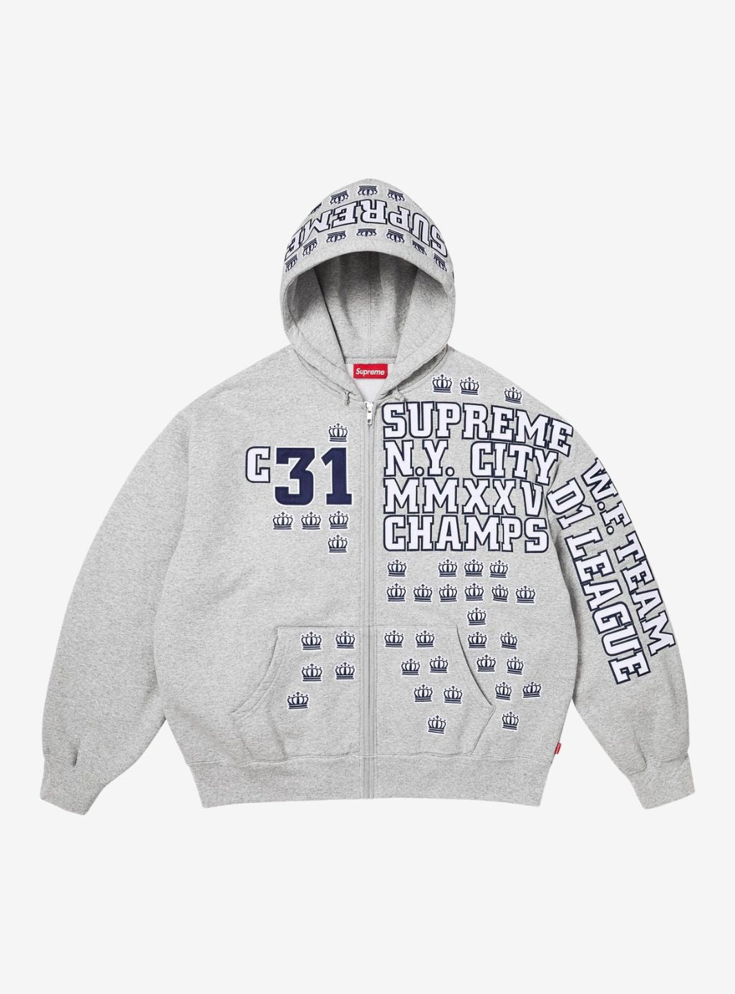 Supreme League Champs Zip Up Hooded Sweatshirt Grey | ResellZone