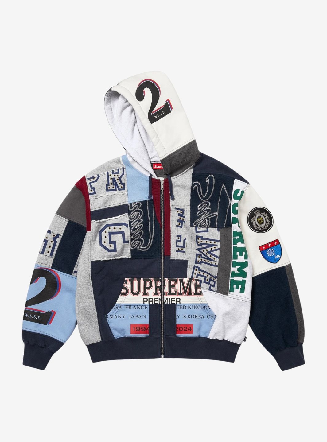 Supreme Patchwork Zip Up Hooded Sweatshirt Navy (SS25) | ResellZone