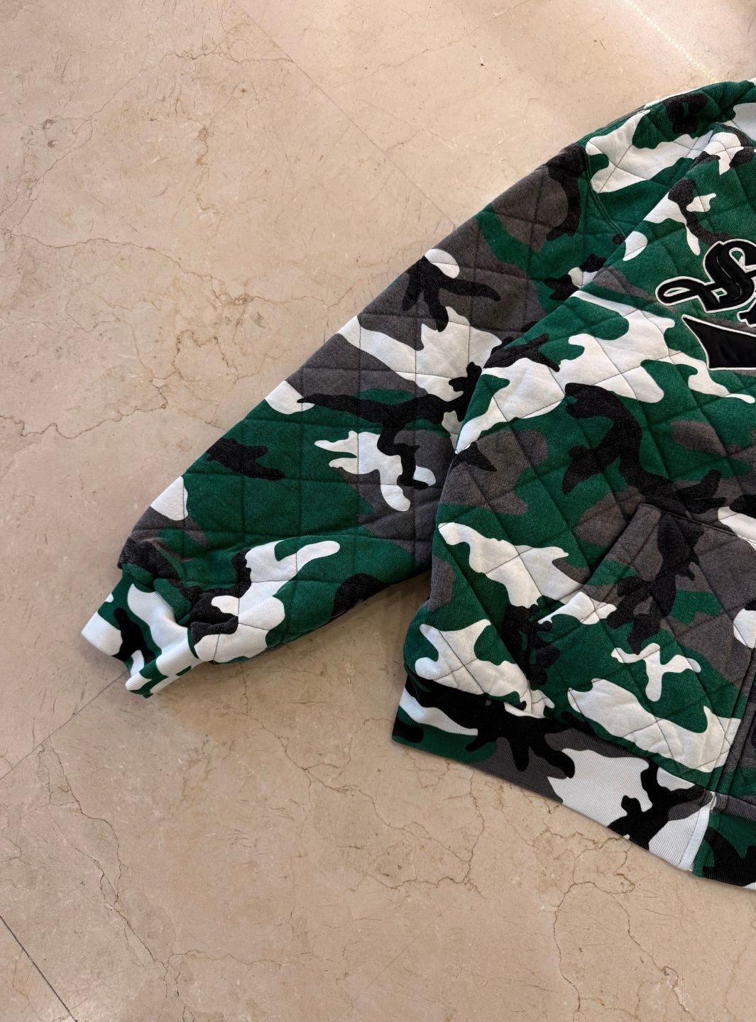 Supreme Quilted Zip Up Hooded Sweatshirt Green Camo | ResellZone