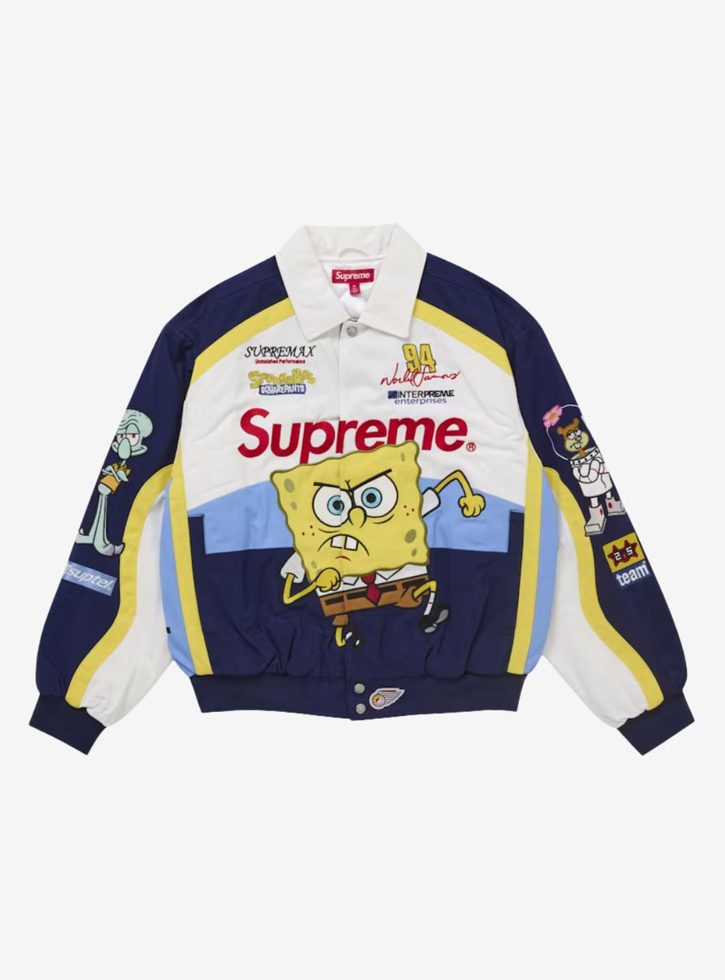 Supreme SpongeBob SquarePants Jeff Hamilton Racing Jacket White 