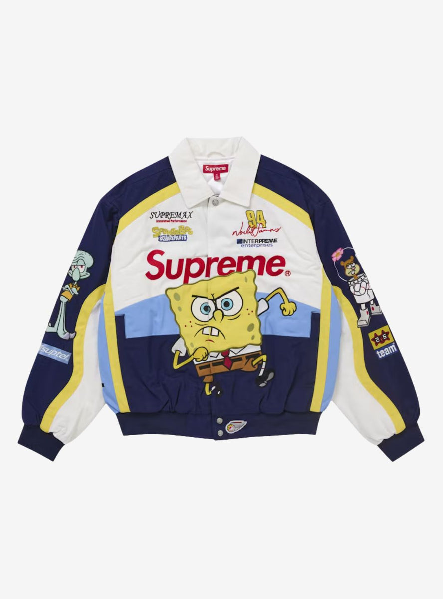 Supreme SpongeBob SquarePants Jeff Hamilton Racing Jacket White 