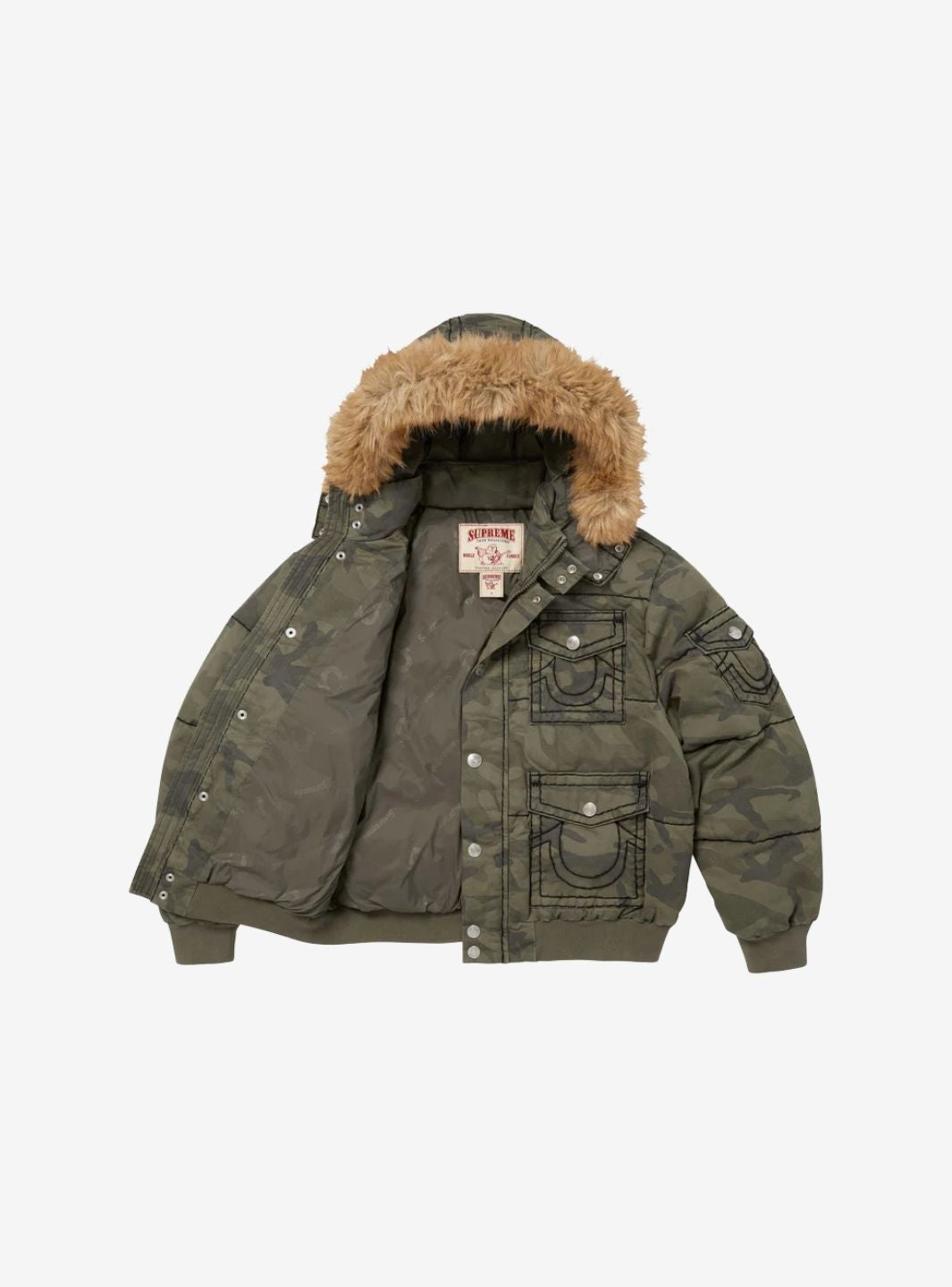 Supreme True Religion Puffer Jacket Olive Camo | ResellZone