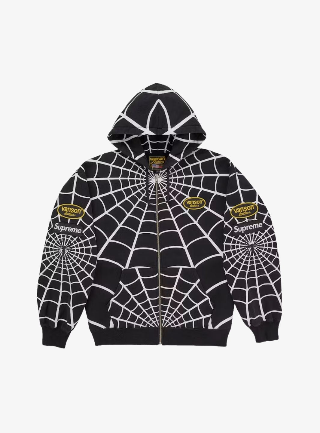 Supreme Vanson Leathers Spider-Man Zip Up Hooded Sweatshirt Black