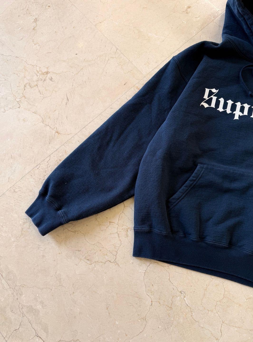 Supreme Washed Old English Hooded Sweatshirt Navy | ResellZone