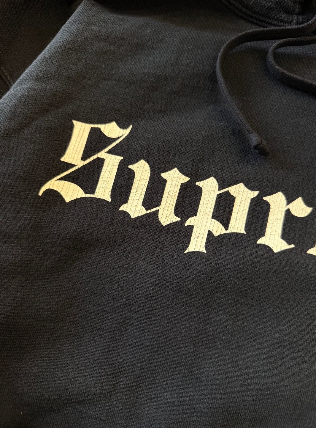 Supreme Washed Old English Hooded Sweatshirt Navy | ResellZone