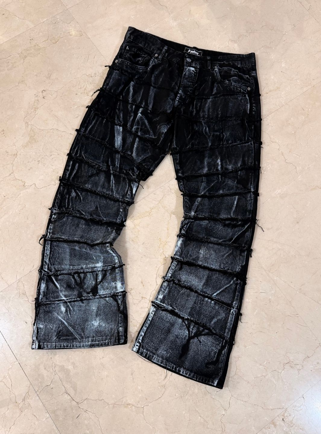 Trap Denim Painted Ripped Flare Jeans | ResellZone