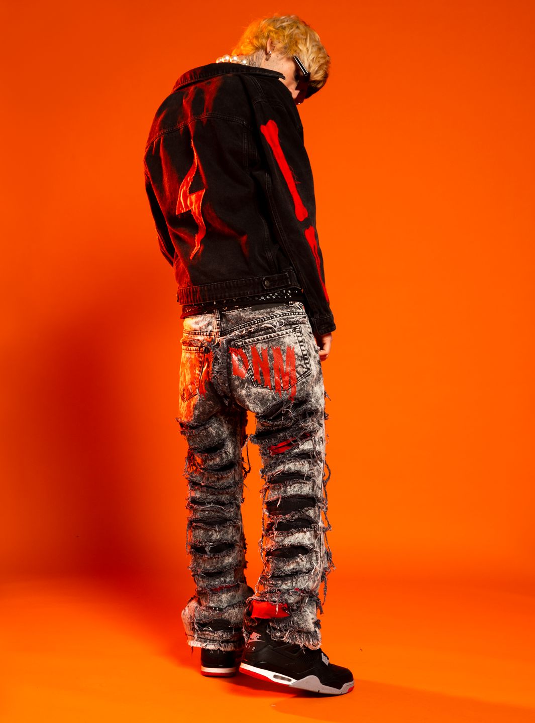 Trap Denim Red Print Ripped Flare Jeans | ResellZone