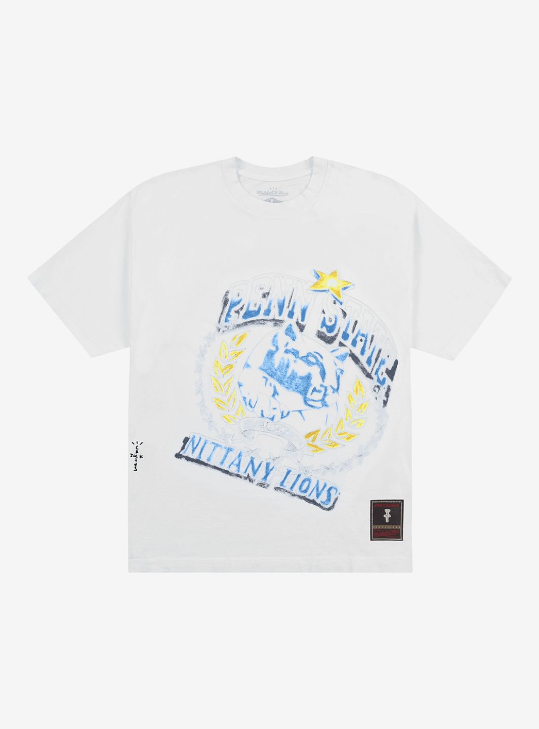 Travis Scott x Mitchell & Ness Penn State Nittany Lions Hand-Drawn T-Shirt White | ResellZone